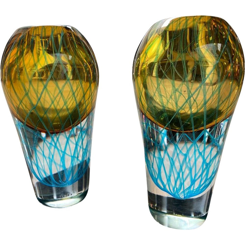 Pair of vintage Murano glass vases, Italy 1950