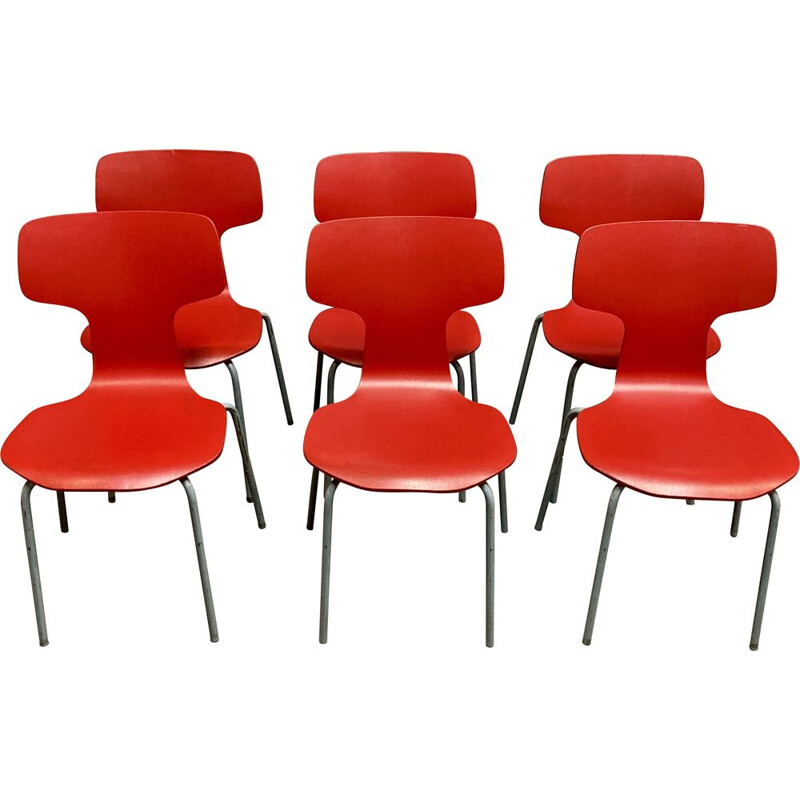 Set of 6 vintage child model chairs by Arne Jacobsen for Fritz Hansen, 1960s