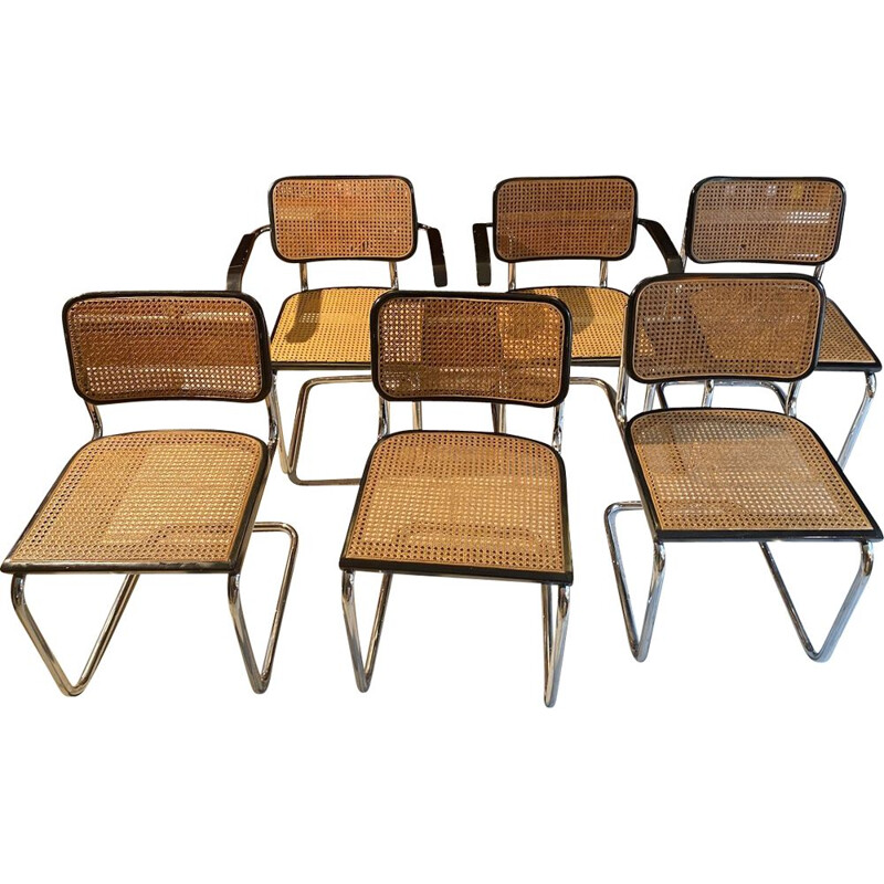 Set of 4 vintage B32 chairs and pair of B64 Cesca armchairs by Marcel Breuer, 1980