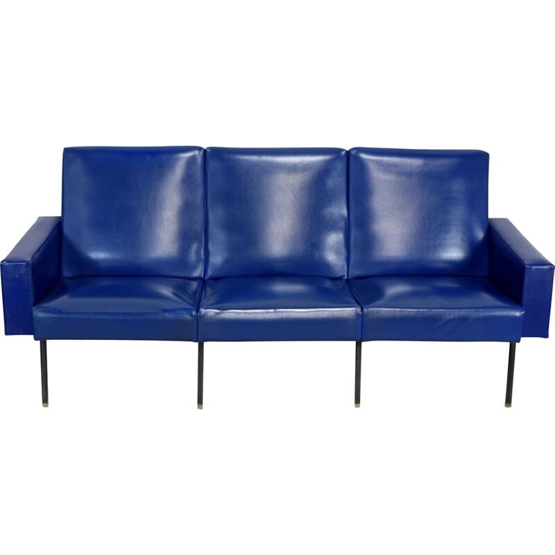 Canapé droit 3 places Bleu Cuir Design