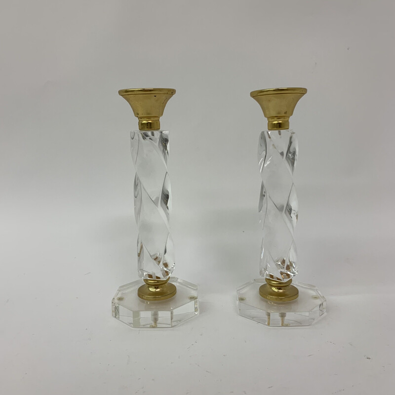 Paar vintage gedraaide lucite kandelaars, 1970