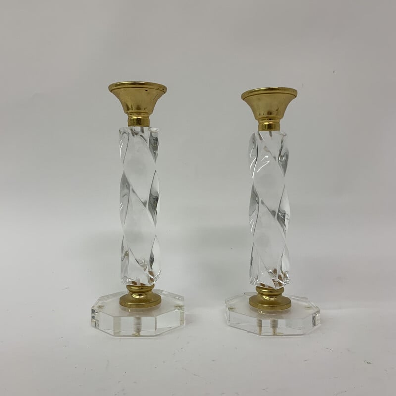 Pair of vintage twisted lucite candlesticks, 1970