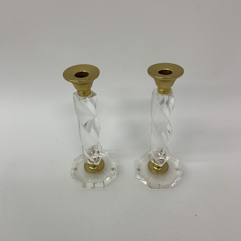 Pair of vintage twisted lucite candlesticks, 1970