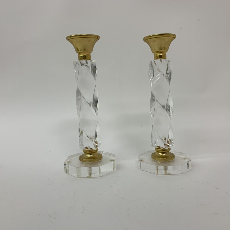 Paar vintage gedraaide lucite kandelaars, 1970