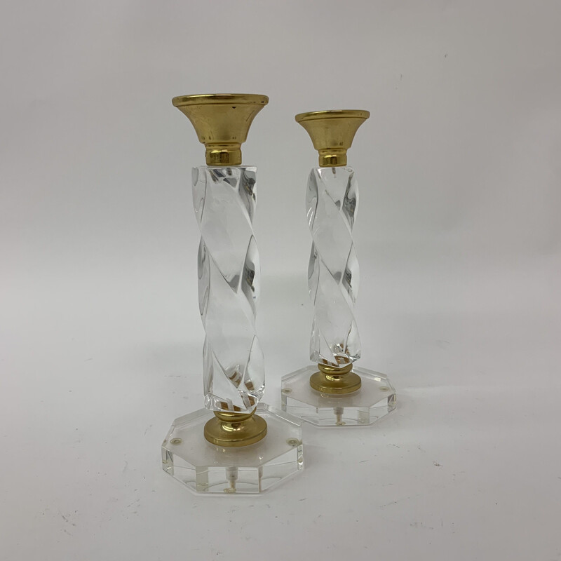 Paar vintage gedraaide lucite kandelaars, 1970