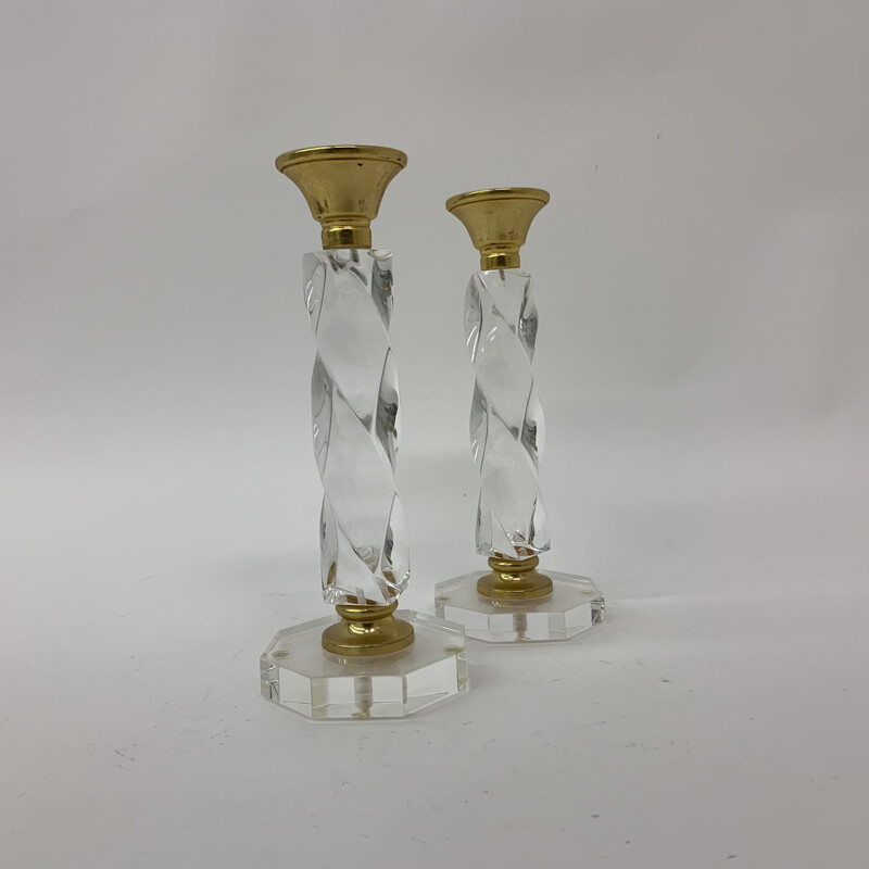 Pair of vintage twisted lucite candlesticks, 1970