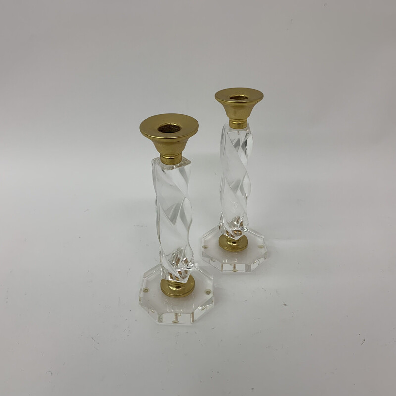 Pair of vintage twisted lucite candlesticks, 1970