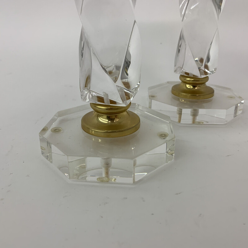 Pair of vintage twisted lucite candlesticks, 1970