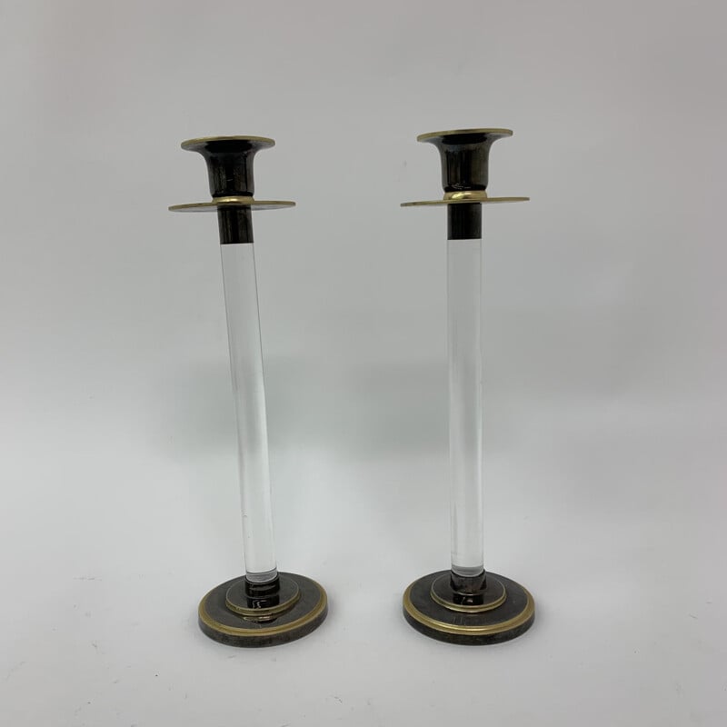 Pair of vintage Caravell candle holders in lucite, 1970