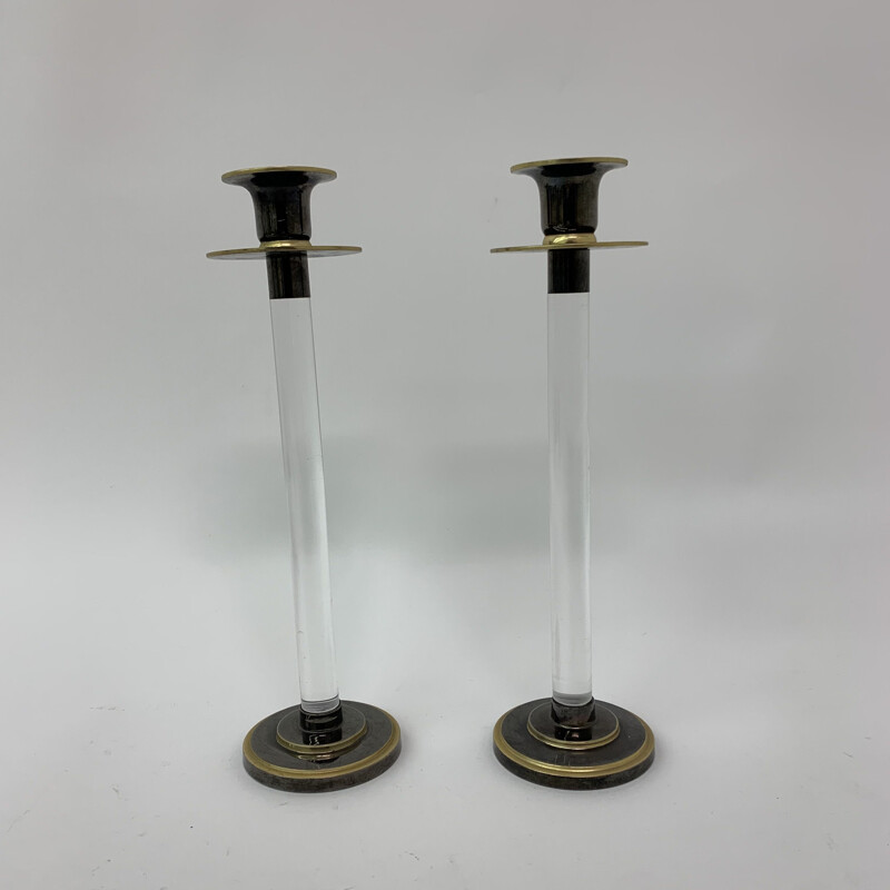 Pair of vintage Caravell candle holders in lucite, 1970