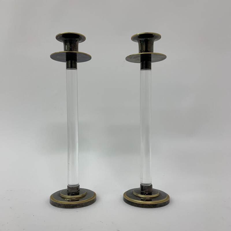 Pair of vintage Caravell candle holders in lucite, 1970