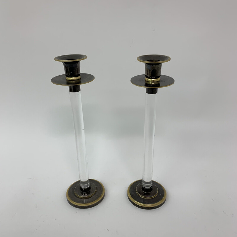 Pair of vintage Caravell candle holders in lucite, 1970