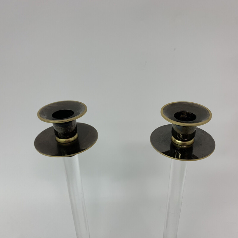 Pair of vintage Caravell candle holders in lucite, 1970