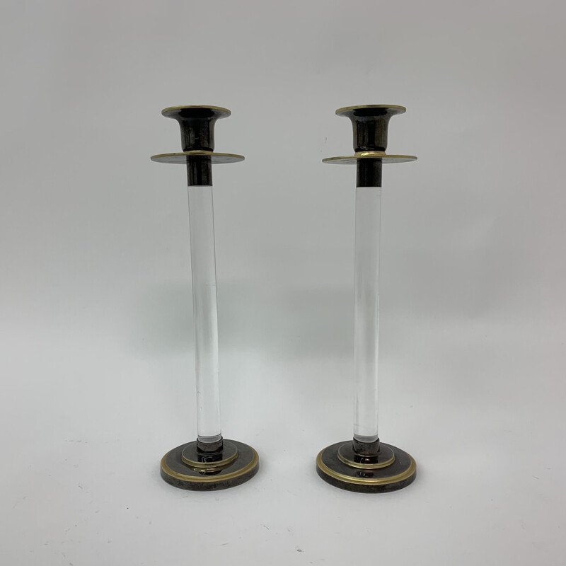 Pair of vintage Caravell candle holders in lucite, 1970