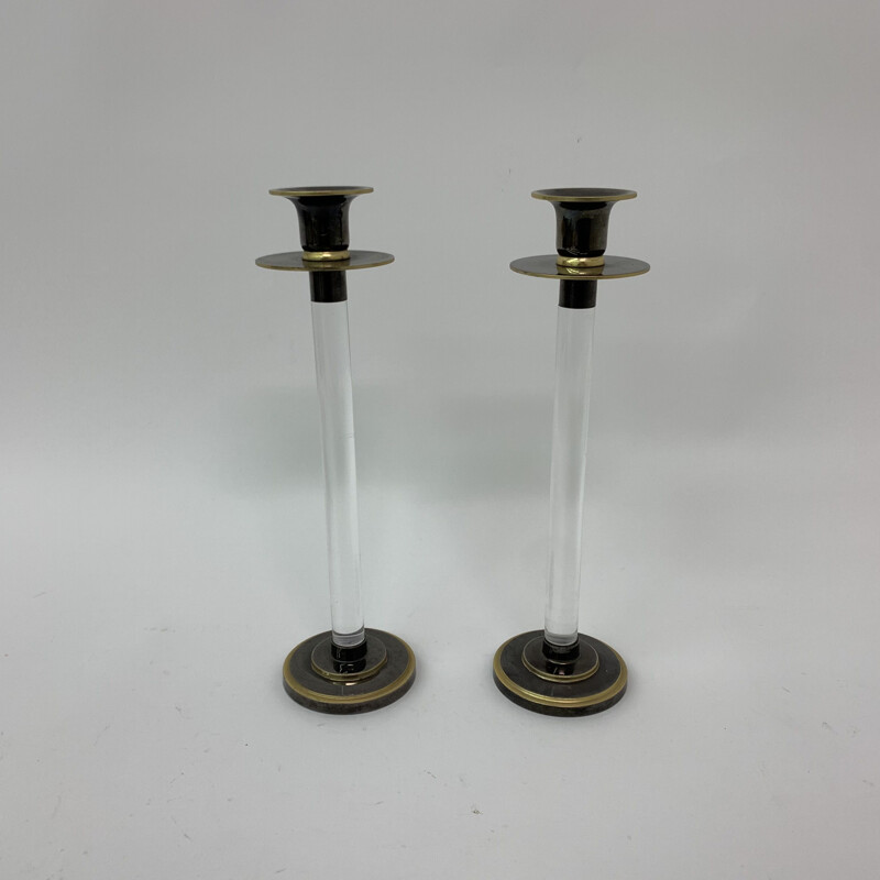 Pair of vintage Caravell candle holders in lucite, 1970