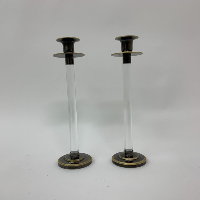 Pair of vintage Caravell candle holders in lucite, 1970