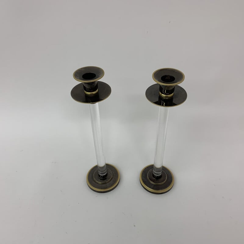 Pair of vintage Caravell candle holders in lucite, 1970