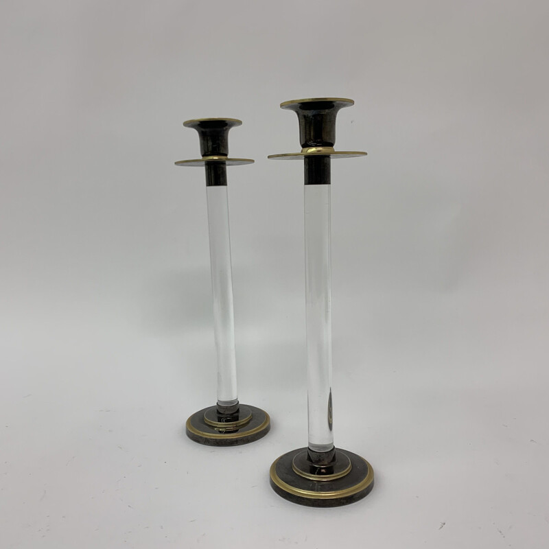 Pair of vintage Caravell candle holders in lucite, 1970