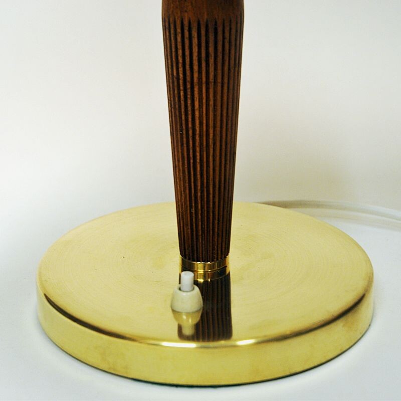 Vintage teak and brass table lamp by Hans Bergström for Asea, Sweden 1940s
