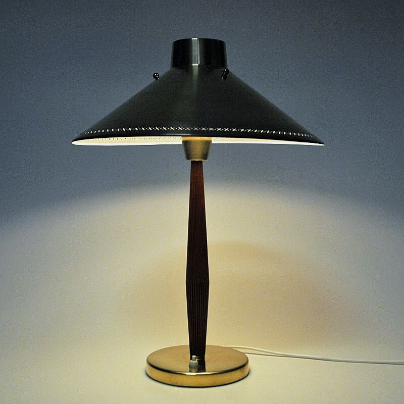 Vintage teak and brass table lamp by Hans Bergström for Asea, Sweden 1940s