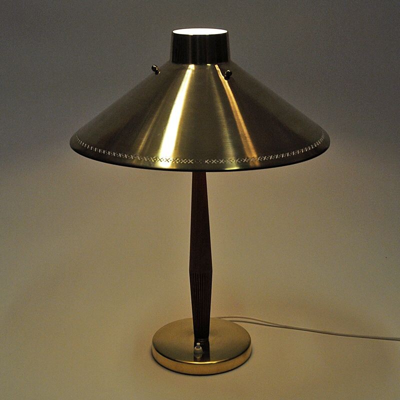 Lampe de table vintage en teck et laiton par Hans Bergström pour Asea, Suède 1940