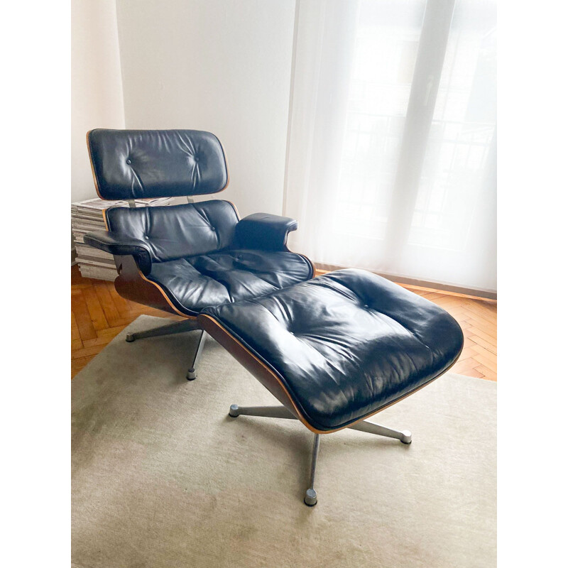 Vintage armchair and footrest by Charles and Ray Eames for Icf, Italy 1970s