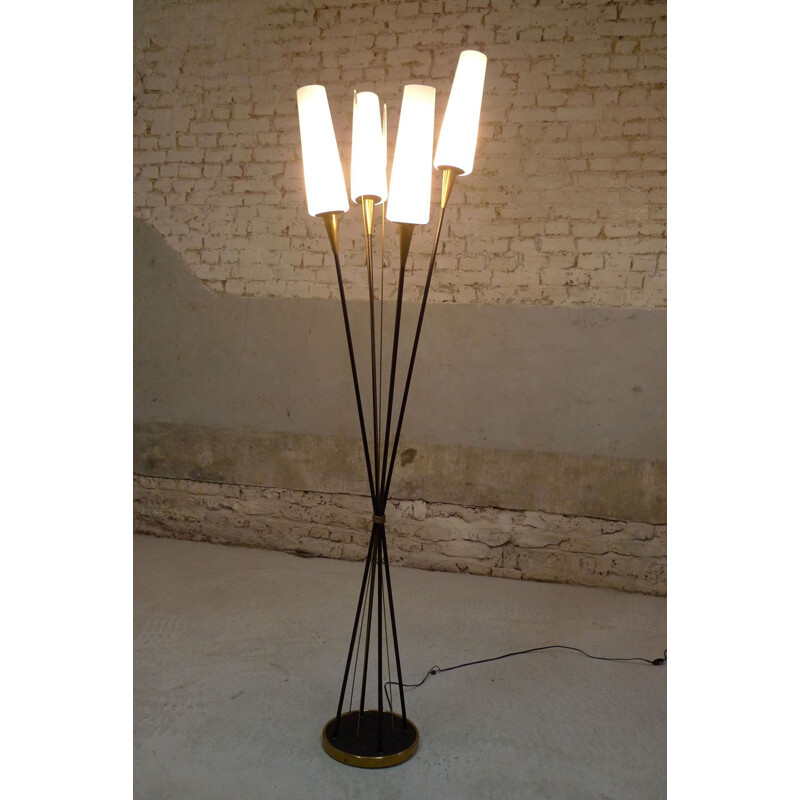 Mid century floor lamp in metal and opaline - 1950s