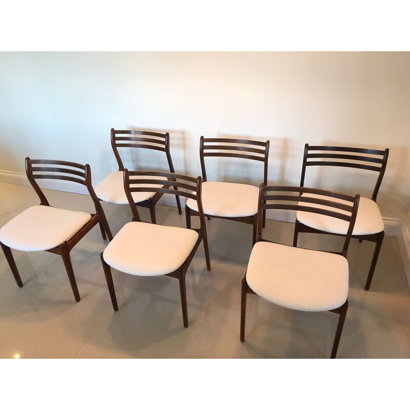 Set van 6 vintage Deense rozenhouten stoelen van P.E. Jorgensen voor Farso Stolefabrik