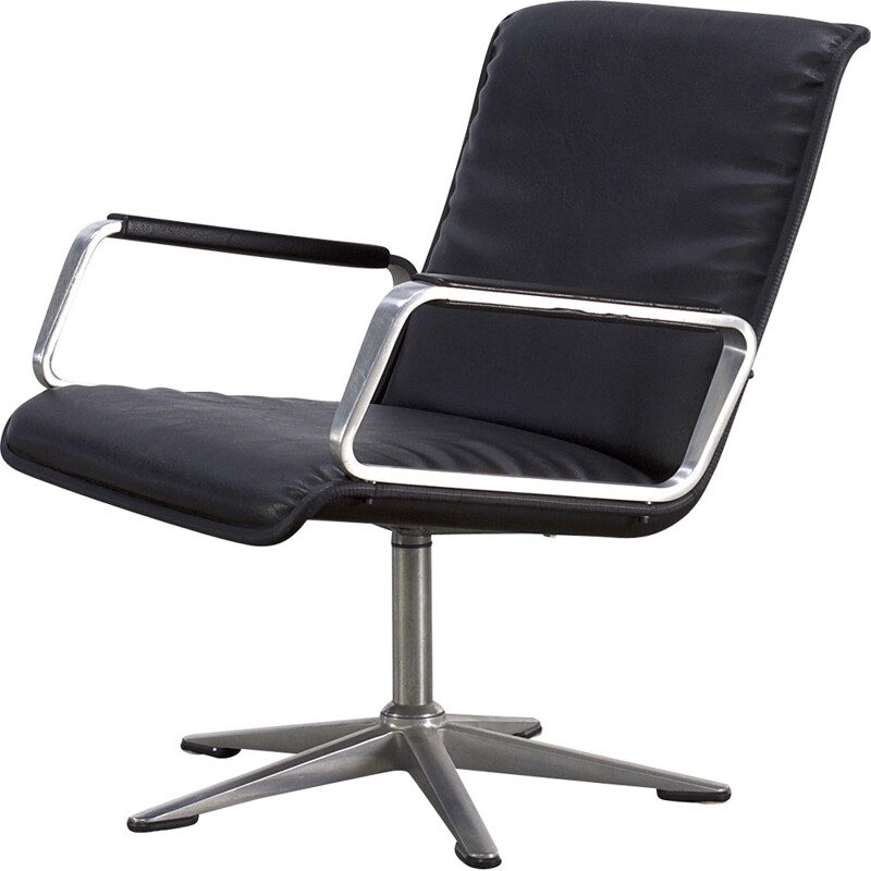 Wilkhahn "Delta" office chair in aluminum and black leatherette - 1970s
