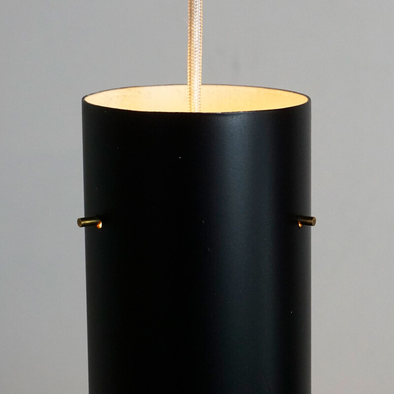 Sospensione vintage Zylinder in metallo nero e ottone di J. T. Kalmar, Austria 1960