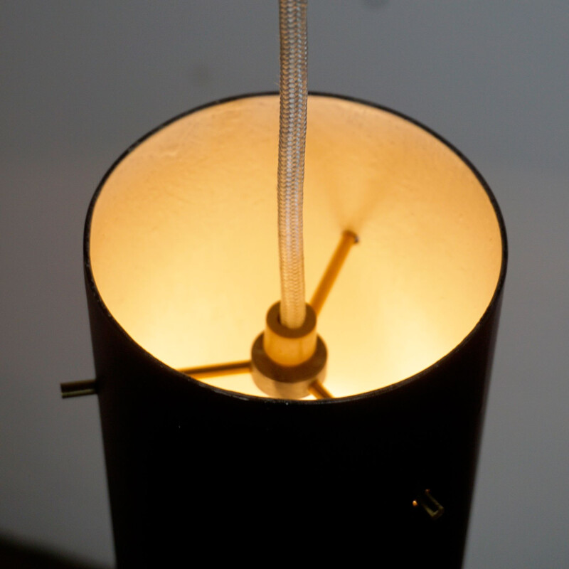 Vintage Zylinder black metal and brass pendant lamp by J. T. Kalmar, Austria 1960