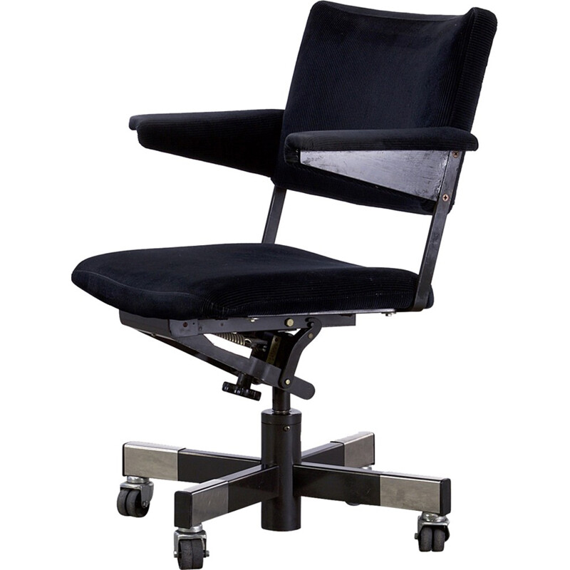Gispen "1637" office chair in steel and black fabric, André CORDEMEYER - 1960s