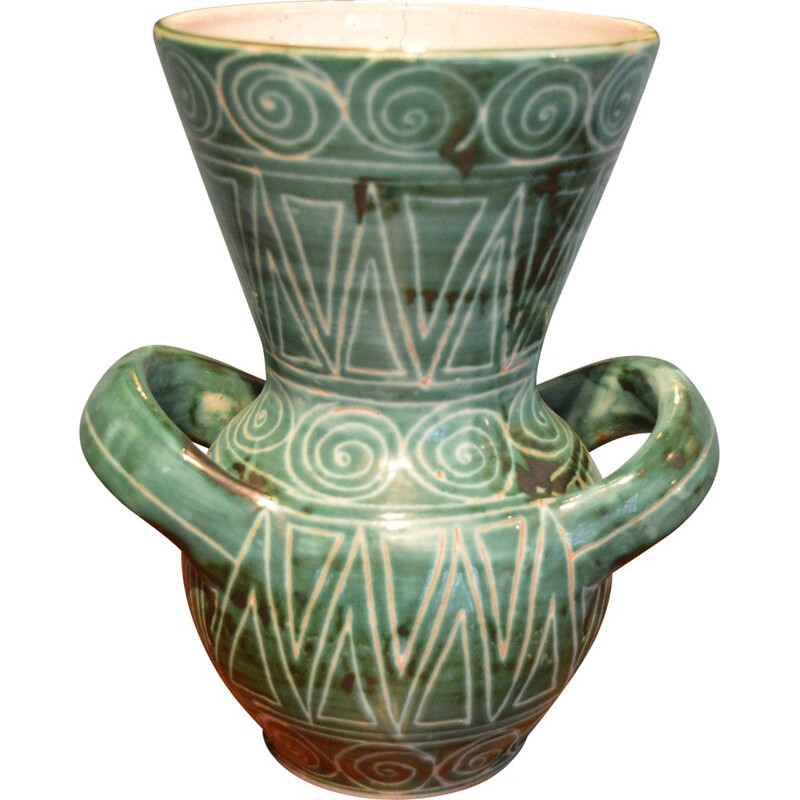 French vase in green ceramic, Robert PICAULT - 1950s