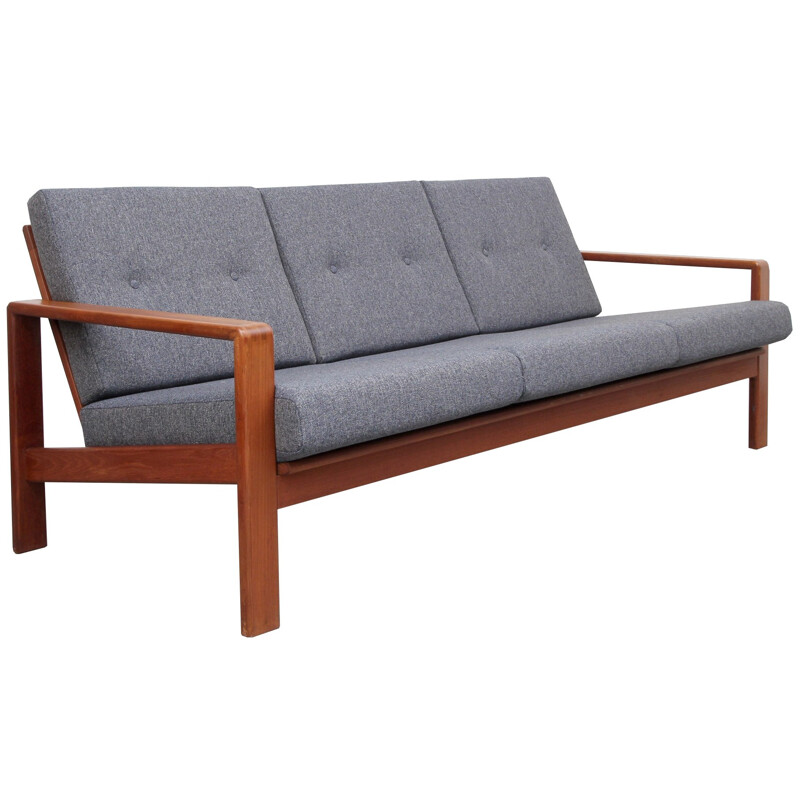 3-seater sofa Komfort in teak and blue grey fabric - 1960s