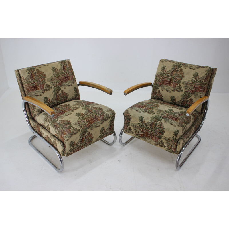 Paire de fauteuils tubulaires chromés vintage type S 411 par Mücke Melder, 1930
