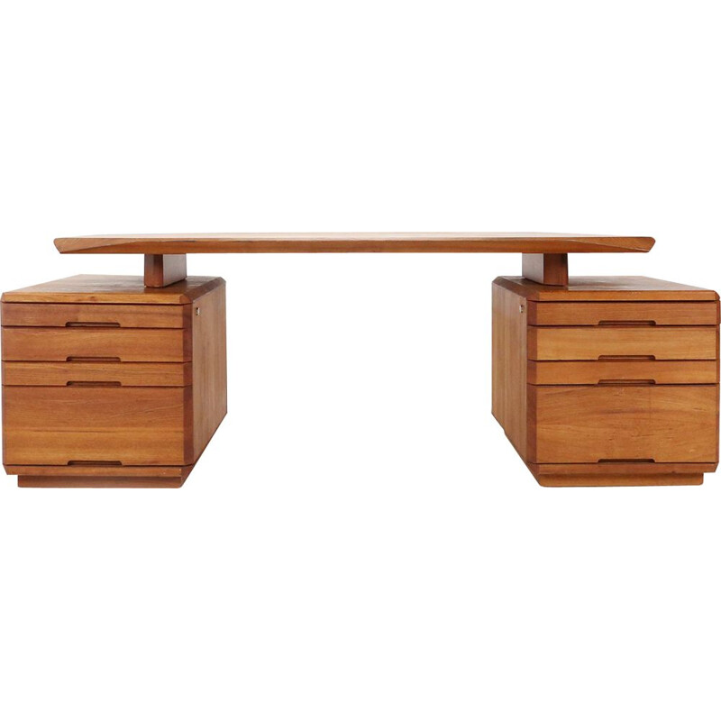 Vintage B40 desk in solid elm wood by Pierre Chapo, 1980