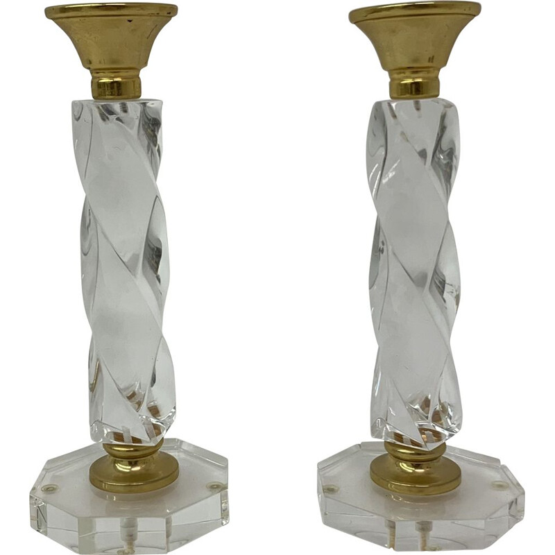 Pair of vintage twisted lucite candlesticks, 1970