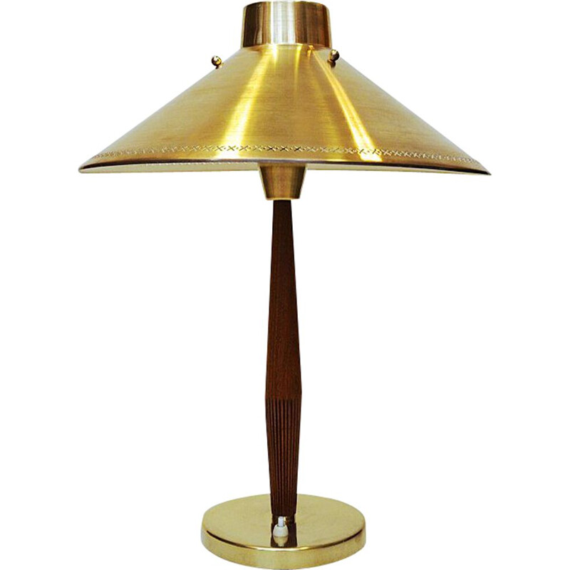 Vintage teak and brass table lamp by Hans Bergström for Asea, Sweden 1940s