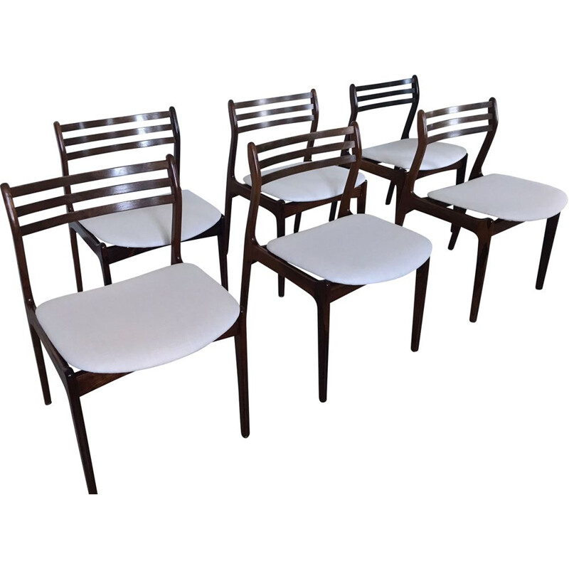 Ensemble de 6 chaises danoises vintage en palissandre par P.E. Jorgensen pour Farso Stolefabrik