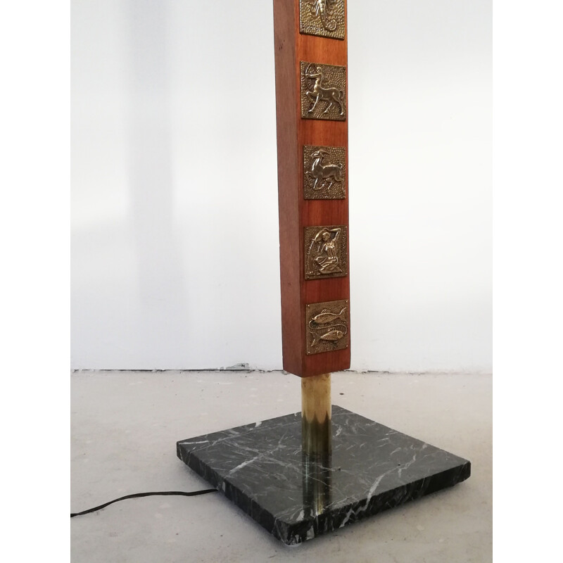 Vintage Zodiac sign brass and marble floor lamp, 1950s