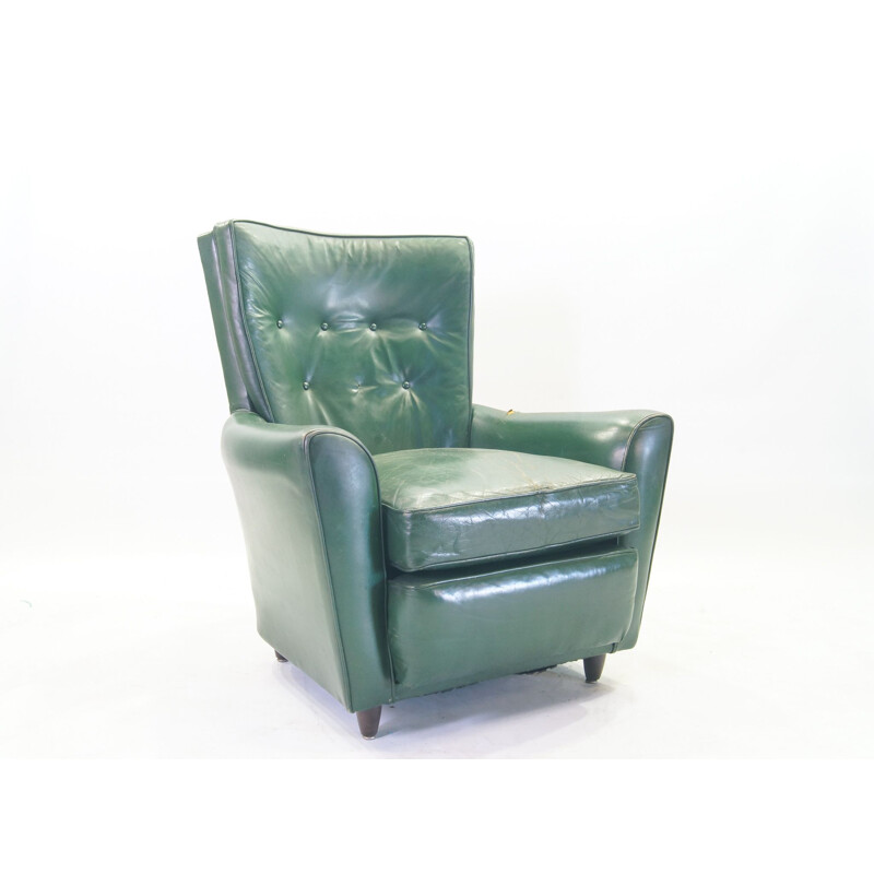 Cadeira de clube em pele verde Vintage