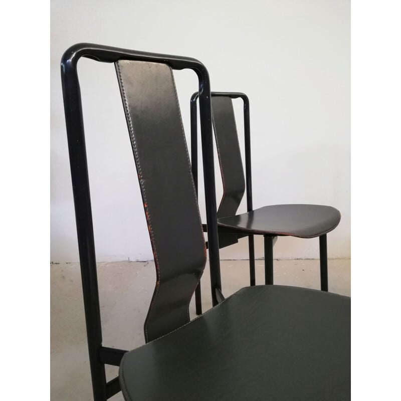 Ensemble de 4 chaises Irma italien vintage en cuir par Achille Castiglioni pour Zanotta