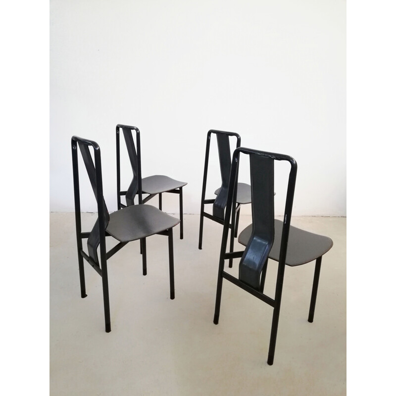 Set of 4 vintage Italian leather Irma chairs by Achille Castiglioni for Zanotta