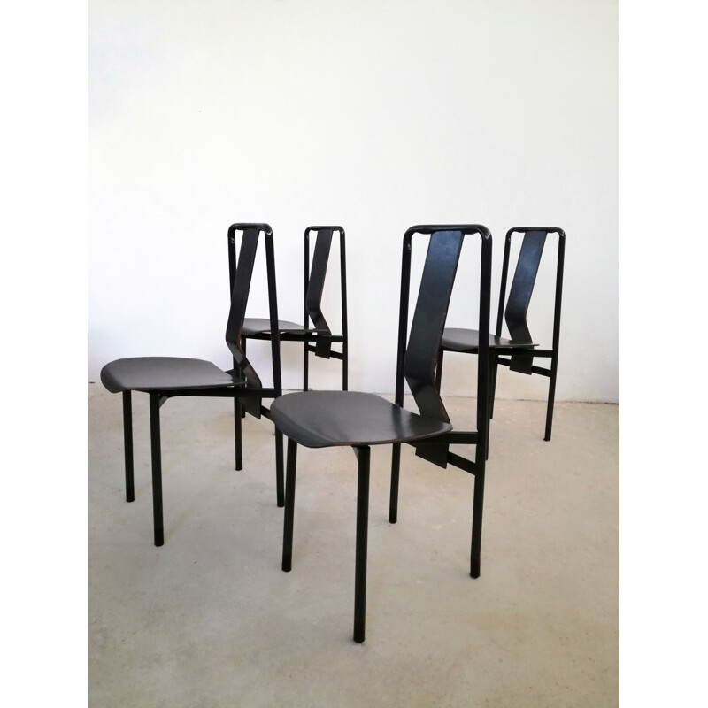 Set of 4 vintage Italian leather Irma chairs by Achille Castiglioni for Zanotta