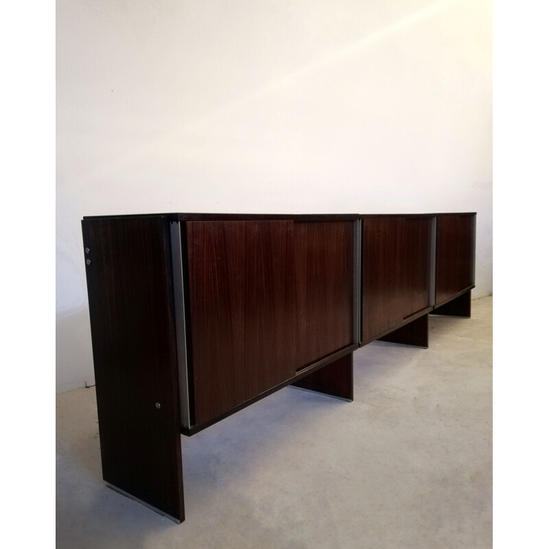 Italian vintage sideboard in rosewood and aluminum by Mim Concept, 1970s