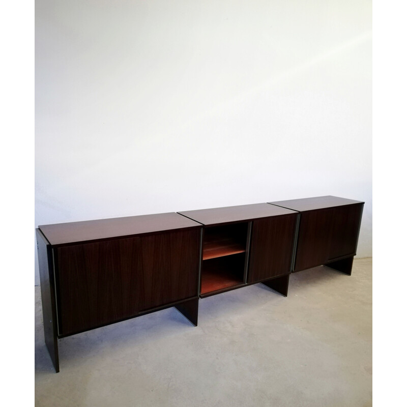 Italian vintage sideboard in rosewood and aluminum by Mim Concept, 1970s