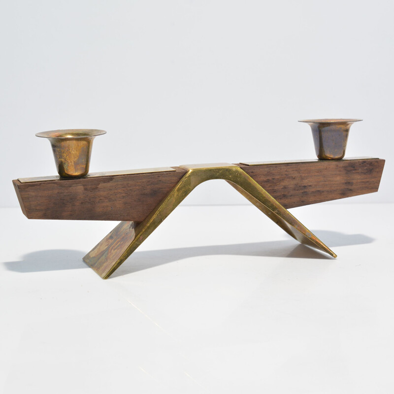 Vintage Scandinavian teak candlestick, Denmark 1970