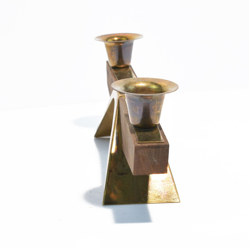 Vintage Scandinavian teak candlestick, Denmark 1970