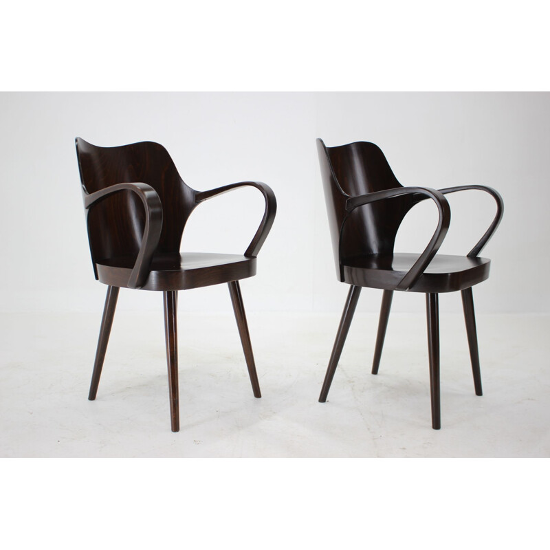 Paar vintage fauteuils van Oswald Haerdtl voor Ton, Tsjechoslowakije 1950