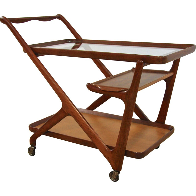 Italian Cassina serving trolley in walnut and glass, Cesare LACCA - 1950s